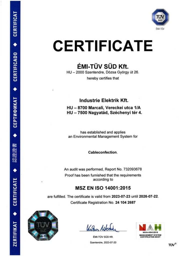 Certificate ISO 14001 (HU)